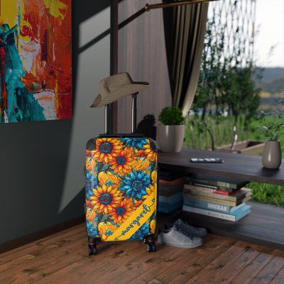 Custom Sunflower Suitcase - A personalized luggage adorned with a bright sunflower design, perfect for travelers who want to add a touch of cheer to their journeys.