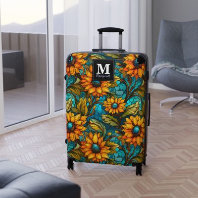 Custom Sunflower Suitcase - A personalized luggage adorned with a bright sunflower design, perfect for travelers who want to add a touch of cheer to their journeys.