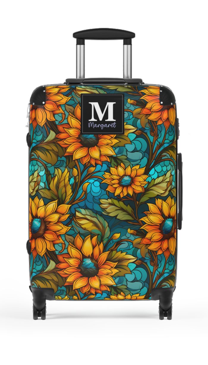 Custom Sunflower Suitcase - A personalized luggage adorned with a bright sunflower design, perfect for travelers who want to add a touch of cheer to their journeys.