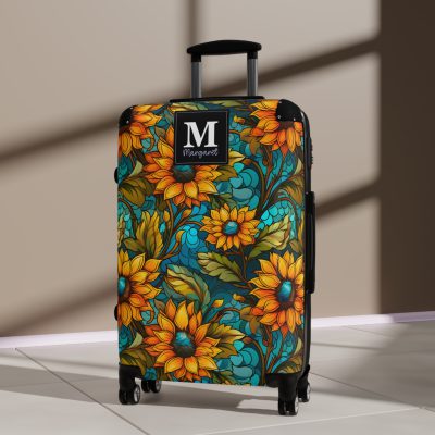 Custom Sunflower Suitcase - A personalized luggage adorned with a bright sunflower design, perfect for travelers who want to add a touch of cheer to their journeys.