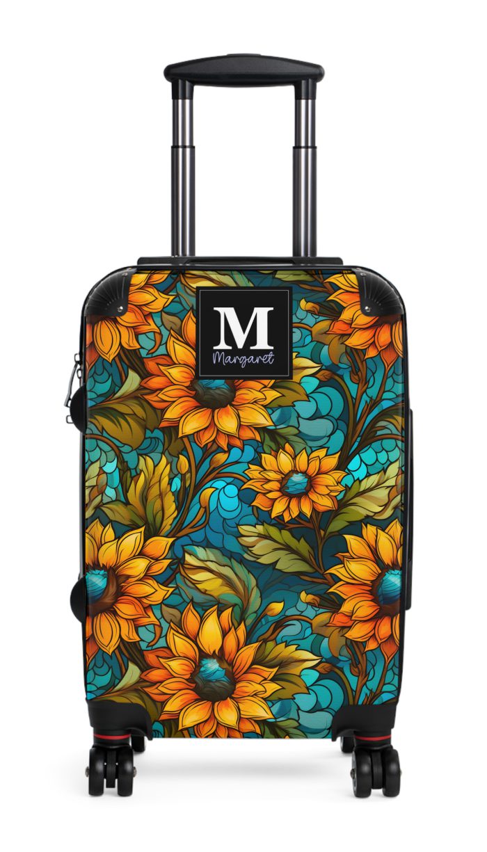 Custom Sunflower Suitcase - A personalized luggage adorned with a bright sunflower design, perfect for travelers who want to add a touch of cheer to their journeys.