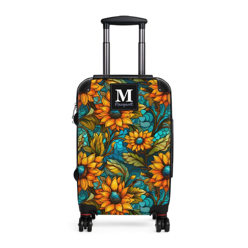 Custom Sunflower Suitcase - A personalized luggage adorned with a bright sunflower design, perfect for travelers who want to add a touch of cheer to their journeys.