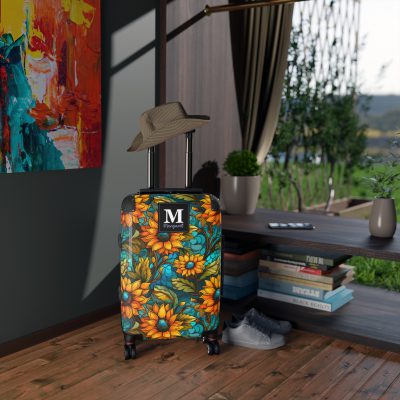 Custom Sunflower Suitcase - A personalized luggage adorned with a bright sunflower design, perfect for travelers who want to add a touch of cheer to their journeys.