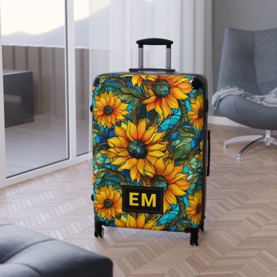 Custom Sunflower Suitcase - A personalized luggage adorned with a bright sunflower design, perfect for travelers who want to add a touch of cheer to their journeys.