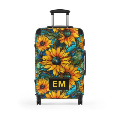 Custom Sunflower Suitcase - A personalized luggage adorned with a bright sunflower design, perfect for travelers who want to add a touch of cheer to their journeys.