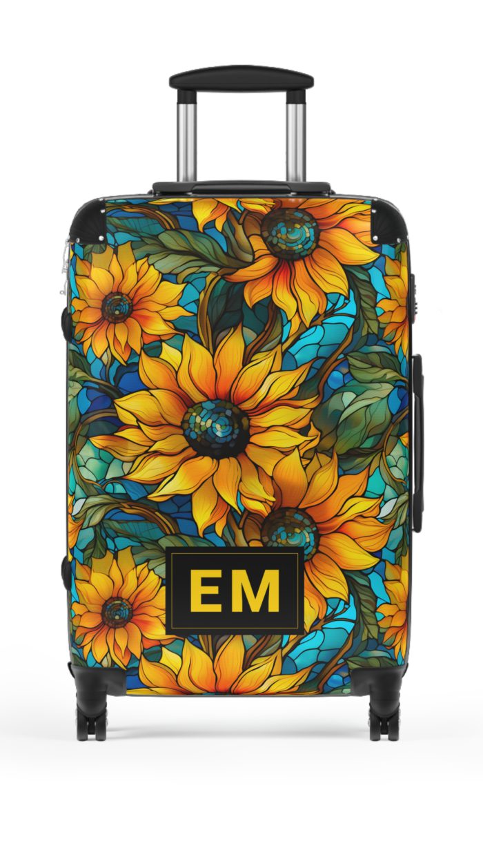 Custom Sunflower Suitcase - A personalized luggage adorned with a bright sunflower design, perfect for travelers who want to add a touch of cheer to their journeys.