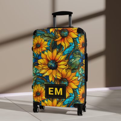 Custom Sunflower Suitcase - A personalized luggage adorned with a bright sunflower design, perfect for travelers who want to add a touch of cheer to their journeys.