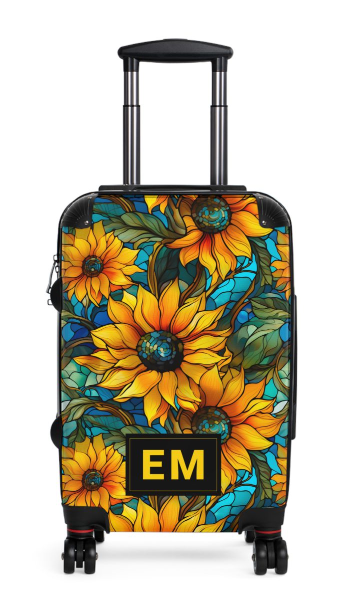 Custom Sunflower Suitcase - A personalized luggage adorned with a bright sunflower design, perfect for travelers who want to add a touch of cheer to their journeys.