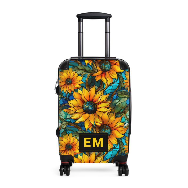 Custom Sunflower Suitcase - A personalized luggage adorned with a bright sunflower design, perfect for travelers who want to add a touch of cheer to their journeys.