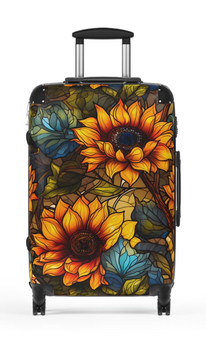 Sunflower Suitcase - A luggage adorned with a bright sunflower design, perfect for travelers who want to bring a touch of cheer and floral beauty to their journeys.