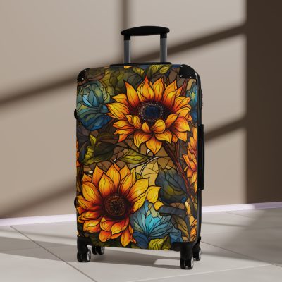 Sunflower Suitcase - A luggage adorned with a bright sunflower design, perfect for travelers who want to bring a touch of cheer and floral beauty to their journeys.