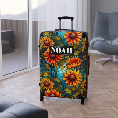 Custom Sunflower Suitcase - A personalized luggage adorned with a bright sunflower design, perfect for travelers who want to add a touch of cheer to their journeys.