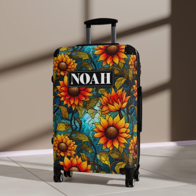 Custom Sunflower Suitcase - A personalized luggage adorned with a bright sunflower design, perfect for travelers who want to add a touch of cheer to their journeys.