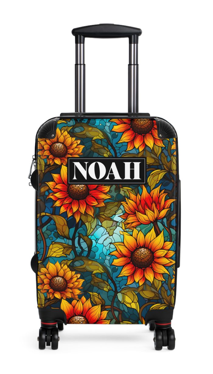 Custom Sunflower Suitcase - A personalized luggage adorned with a bright sunflower design, perfect for travelers who want to add a touch of cheer to their journeys.