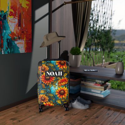 Custom Sunflower Suitcase - A personalized luggage adorned with a bright sunflower design, perfect for travelers who want to add a touch of cheer to their journeys.