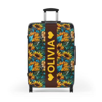 Custom Sunflower Suitcase - A personalized luggage adorned with a bright sunflower design, perfect for travelers who want to add a touch of cheer to their journeys.