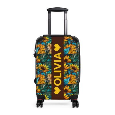 Custom Sunflower Suitcase - A personalized luggage adorned with a bright sunflower design, perfect for travelers who want to add a touch of cheer to their journeys.