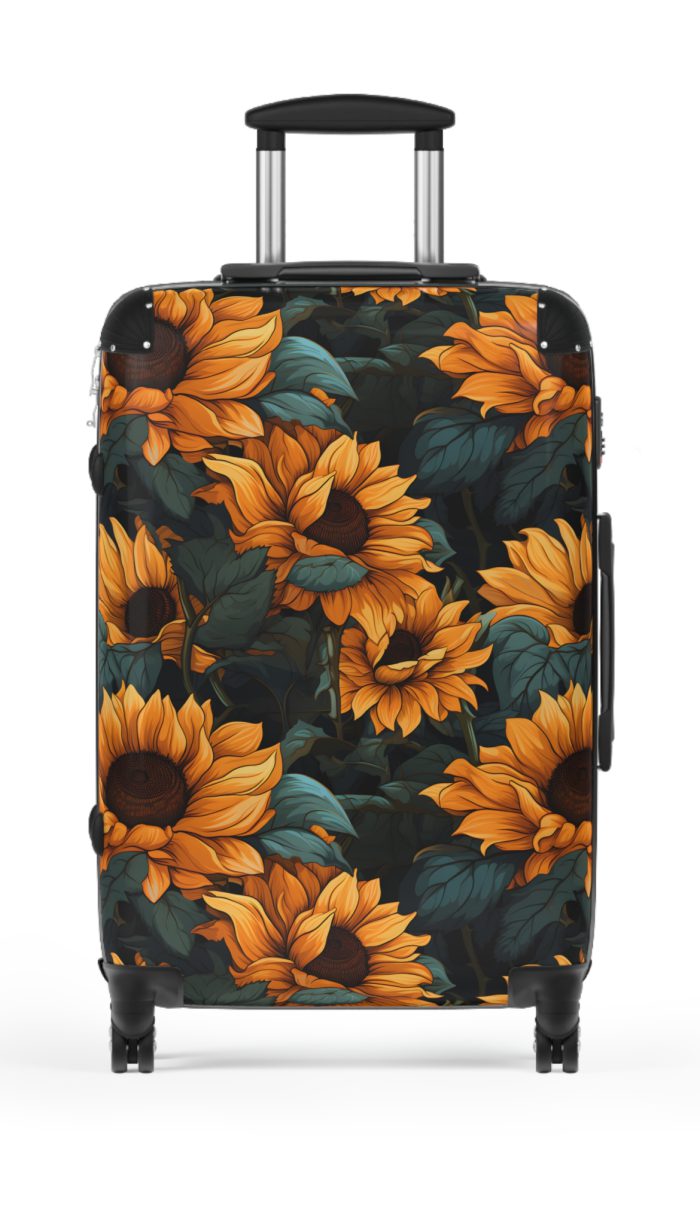 Sunflower Suitcase - A luggage adorned with a bright sunflower design, perfect for travelers who want to bring a touch of cheer and floral beauty to their journeys.