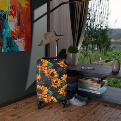 Sunflower Suitcase - A luggage adorned with a bright sunflower design, perfect for travelers who want to bring a touch of cheer and floral beauty to their journeys.