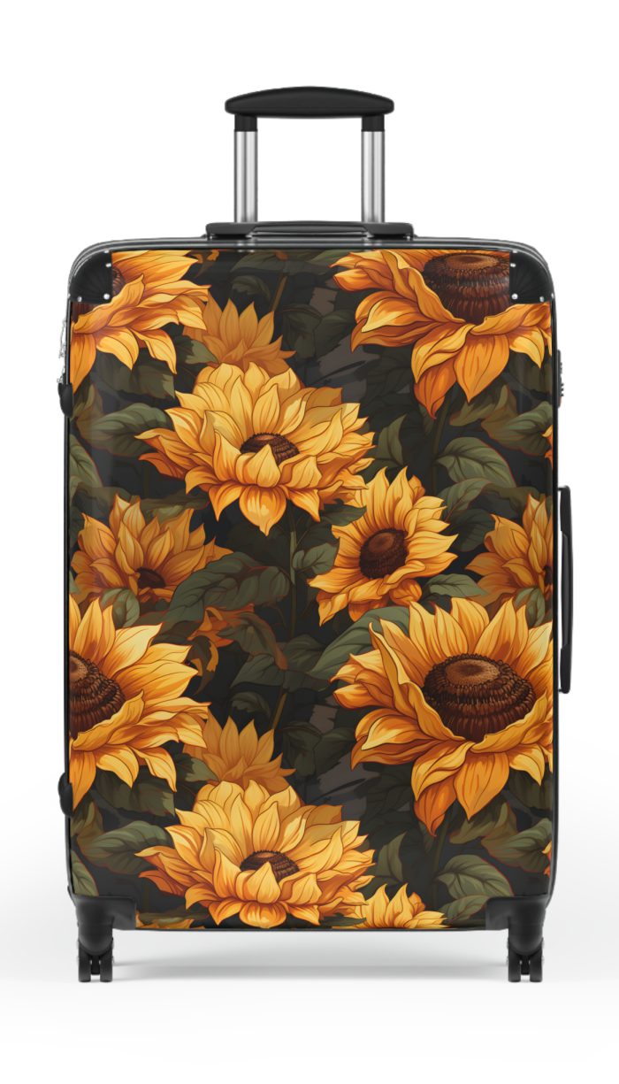 Sunflower Suitcase - A luggage adorned with a bright sunflower design, perfect for travelers who want to bring a touch of cheer and floral beauty to their journeys.