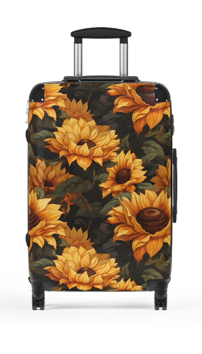 Sunflower Suitcase - A luggage adorned with a bright sunflower design, perfect for travelers who want to bring a touch of cheer and floral beauty to their journeys.