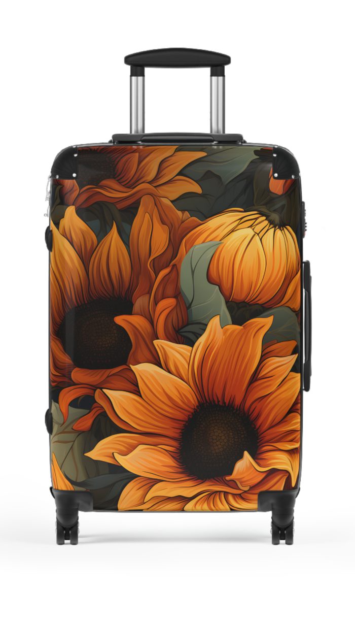 Sunflower Suitcase - A luggage adorned with a bright sunflower design, perfect for travelers who want to bring a touch of cheer and floral beauty to their journeys.