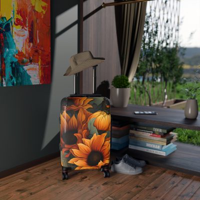 Sunflower Suitcase - A luggage adorned with a bright sunflower design, perfect for travelers who want to bring a touch of cheer and floral beauty to their journeys.Sunflower Suitcase - A luggage adorned with a bright sunflower design, perfect for travelers who want to bring a touch of cheer and floral beauty to their journeys.