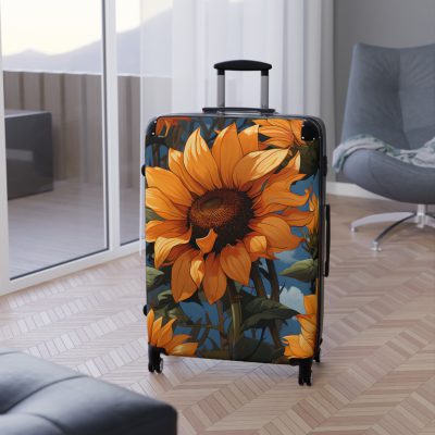 Sunflower Suitcase - A luggage adorned with a bright sunflower design, perfect for travelers who want to bring a touch of cheer and floral beauty to their journeys.Sunflower Suitcase - A luggage adorned with a bright sunflower design, perfect for travelers who want to bring a touch of cheer and floral beauty to their journeys.