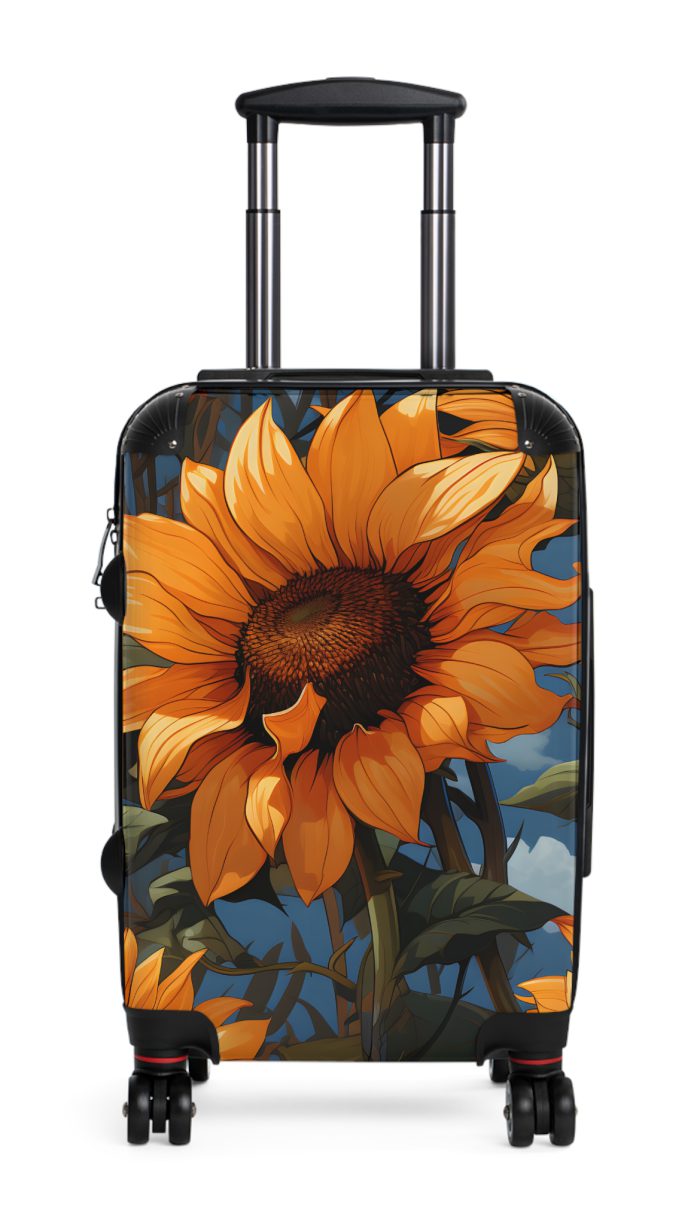 Sunflower Suitcase - A luggage adorned with a bright sunflower design, perfect for travelers who want to bring a touch of cheer and floral beauty to their journeys.Sunflower Suitcase - A luggage adorned with a bright sunflower design, perfect for travelers who want to bring a touch of cheer and floral beauty to their journeys.