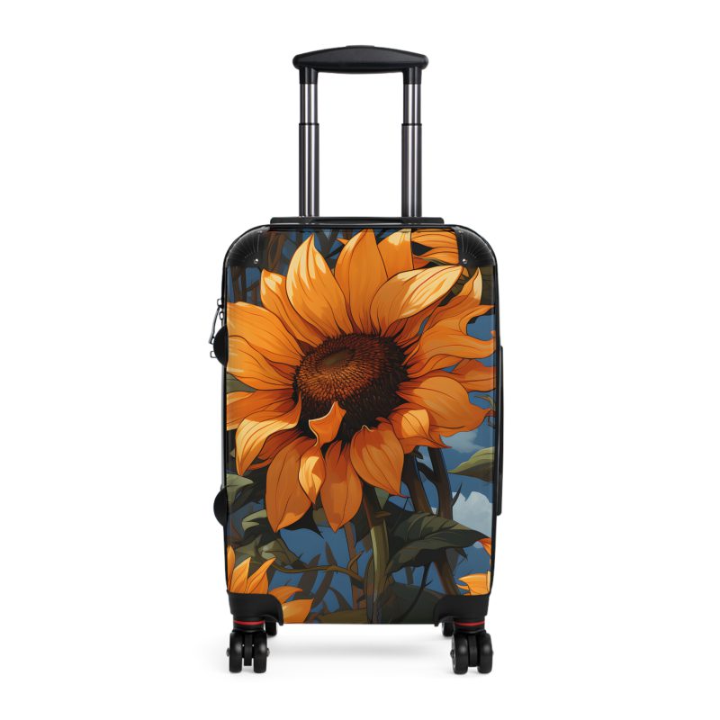 Sunflower Suitcase - A luggage adorned with a bright sunflower design, perfect for travelers who want to bring a touch of cheer and floral beauty to their journeys.Sunflower Suitcase - A luggage adorned with a bright sunflower design, perfect for travelers who want to bring a touch of cheer and floral beauty to their journeys.