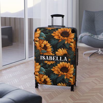 Custom Sunflower Suitcase - A personalized luggage adorned with a bright sunflower design, perfect for travelers who want to bring a touch of cheer and floral beauty to their journeys.