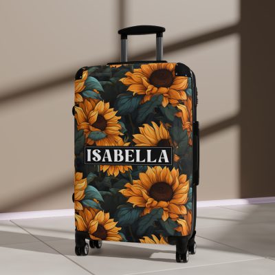 Custom Sunflower Suitcase - A personalized luggage adorned with a bright sunflower design, perfect for travelers who want to bring a touch of cheer and floral beauty to their journeys.