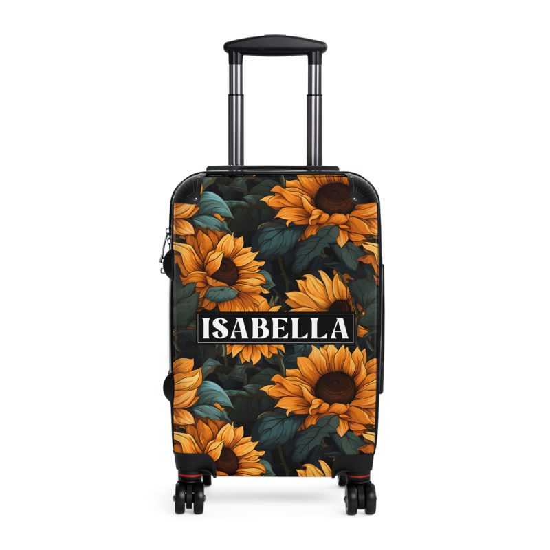 Custom Sunflower Suitcase - A personalized luggage adorned with a bright sunflower design, perfect for travelers who want to bring a touch of cheer and floral beauty to their journeys.