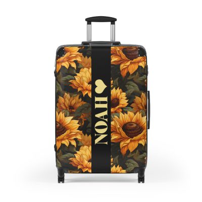 Custom Sunflower Suitcase - A personalized luggage adorned with a bright sunflower design, perfect for travelers who want to bring a touch of cheer and floral beauty to their journeys.