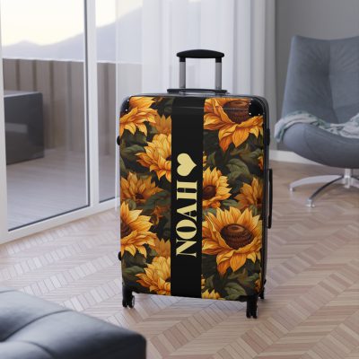 Custom Sunflower Suitcase - A personalized luggage adorned with a bright sunflower design, perfect for travelers who want to bring a touch of cheer and floral beauty to their journeys.