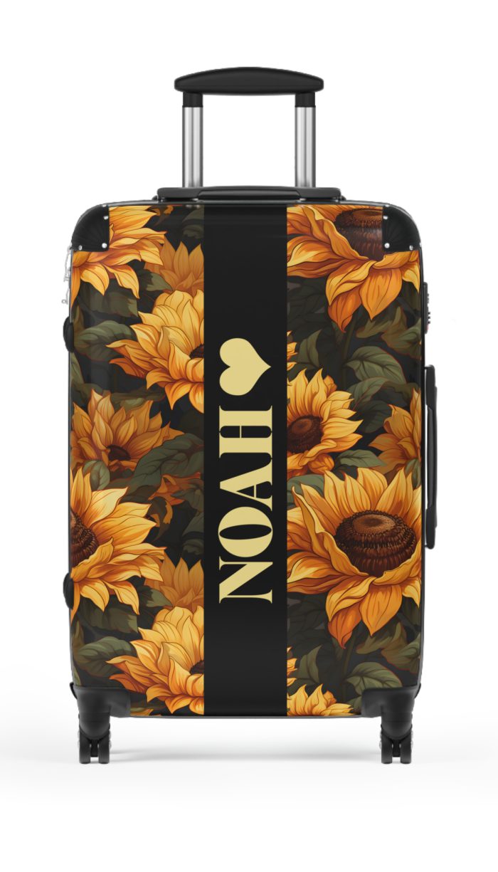 Custom Sunflower Suitcase - A personalized luggage adorned with a bright sunflower design, perfect for travelers who want to bring a touch of cheer and floral beauty to their journeys.