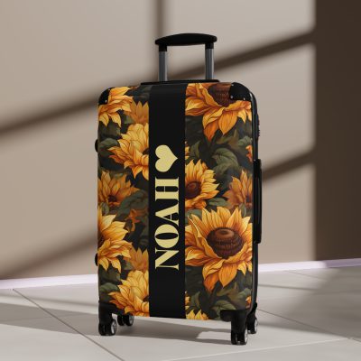 Custom Sunflower Suitcase - A personalized luggage adorned with a bright sunflower design, perfect for travelers who want to bring a touch of cheer and floral beauty to their journeys.