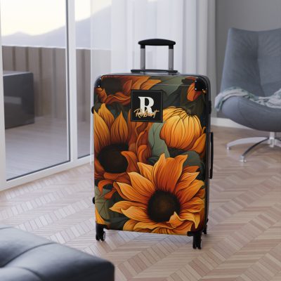 Custom Sunflower Suitcase - A personalized luggage adorned with a bright sunflower design, perfect for travelers who want to bring a touch of cheer and floral beauty to their journeys.