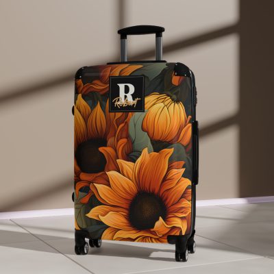 Custom Sunflower Suitcase - A personalized luggage adorned with a bright sunflower design, perfect for travelers who want to bring a touch of cheer and floral beauty to their journeys.