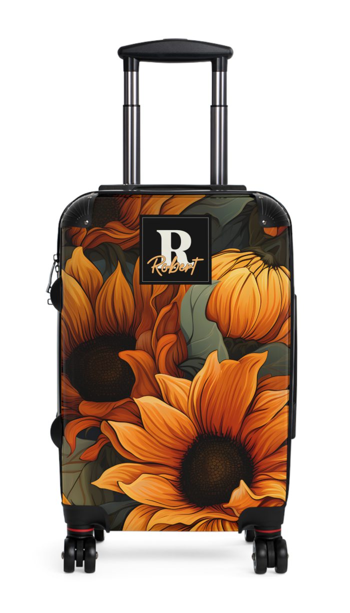 Custom Sunflower Suitcase - A personalized luggage adorned with a bright sunflower design, perfect for travelers who want to bring a touch of cheer and floral beauty to their journeys.