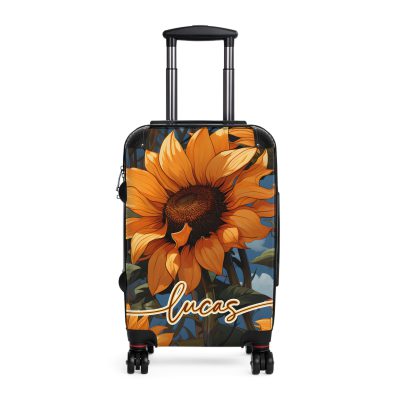 Custom Sunflower Suitcase - A personalized luggage adorned with a bright sunflower design, perfect for travelers who want to bring a touch of cheer and floral beauty to their journeys.