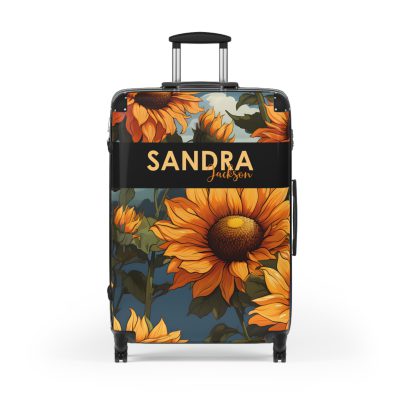 Custom Sunflower Suitcase - A personalized luggage adorned with a bright sunflower design, perfect for travelers who want to bring a touch of cheer and floral beauty to their journeys.