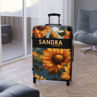 Custom Sunflower Suitcase - A personalized luggage adorned with a bright sunflower design, perfect for travelers who want to bring a touch of cheer and floral beauty to their journeys.