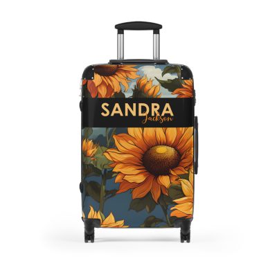 Custom Sunflower Suitcase - A personalized luggage adorned with a bright sunflower design, perfect for travelers who want to bring a touch of cheer and floral beauty to their journeys.