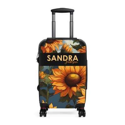 Custom Sunflower Suitcase - A personalized luggage adorned with a bright sunflower design, perfect for travelers who want to bring a touch of cheer and floral beauty to their journeys.