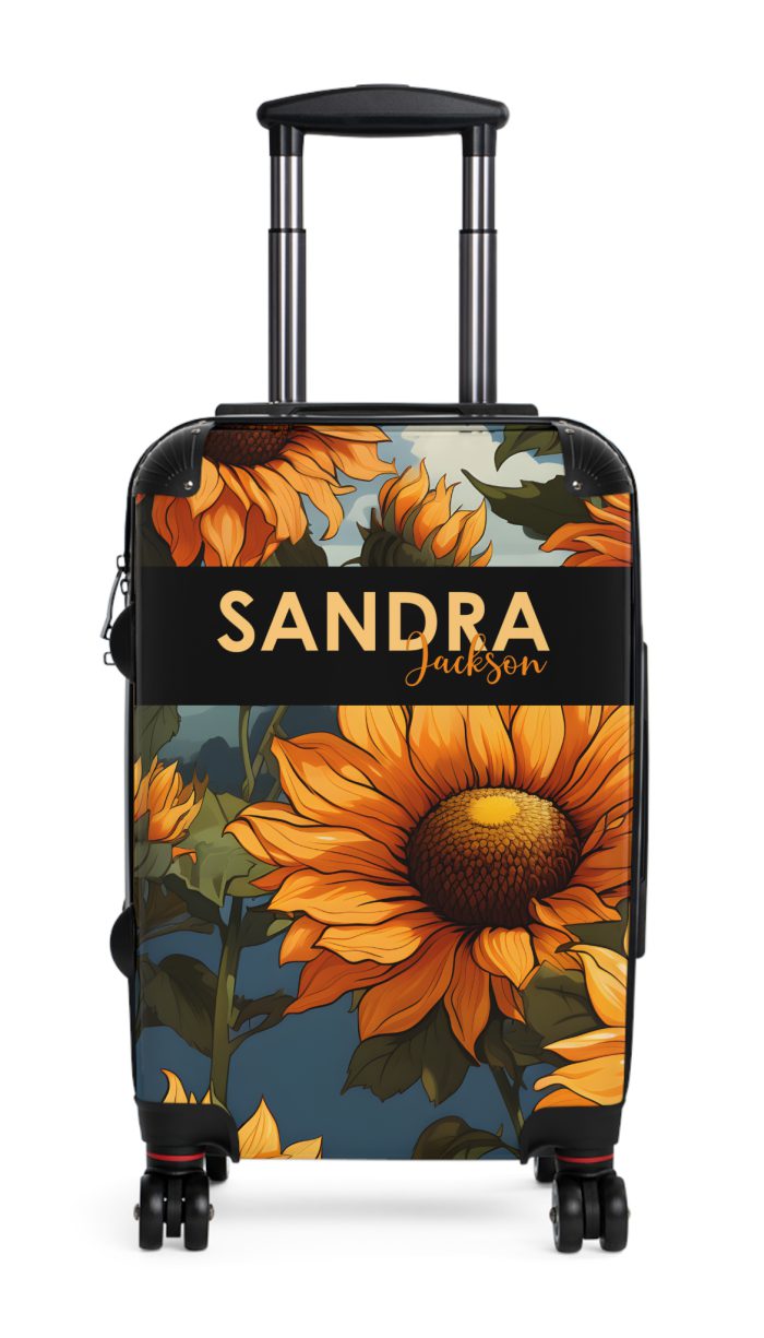 Custom Sunflower Suitcase - A personalized luggage adorned with a bright sunflower design, perfect for travelers who want to bring a touch of cheer and floral beauty to their journeys.