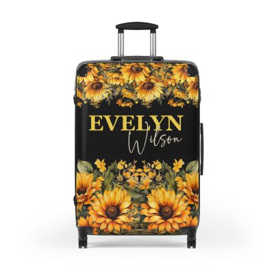 Custom Sunflower Suitcase - A personalized luggage adorned with a bright sunflower design, perfect for travelers who want to bring a touch of cheer and floral beauty to their journeys.