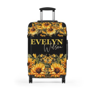 Custom Sunflower Suitcase - A personalized luggage adorned with a bright sunflower design, perfect for travelers who want to bring a touch of cheer and floral beauty to their journeys.