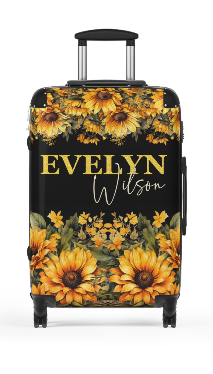 Custom Sunflower Suitcase - A personalized luggage adorned with a bright sunflower design, perfect for travelers who want to bring a touch of cheer and floral beauty to their journeys.