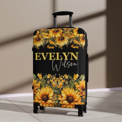 Custom Sunflower Suitcase - A personalized luggage adorned with a bright sunflower design, perfect for travelers who want to bring a touch of cheer and floral beauty to their journeys.